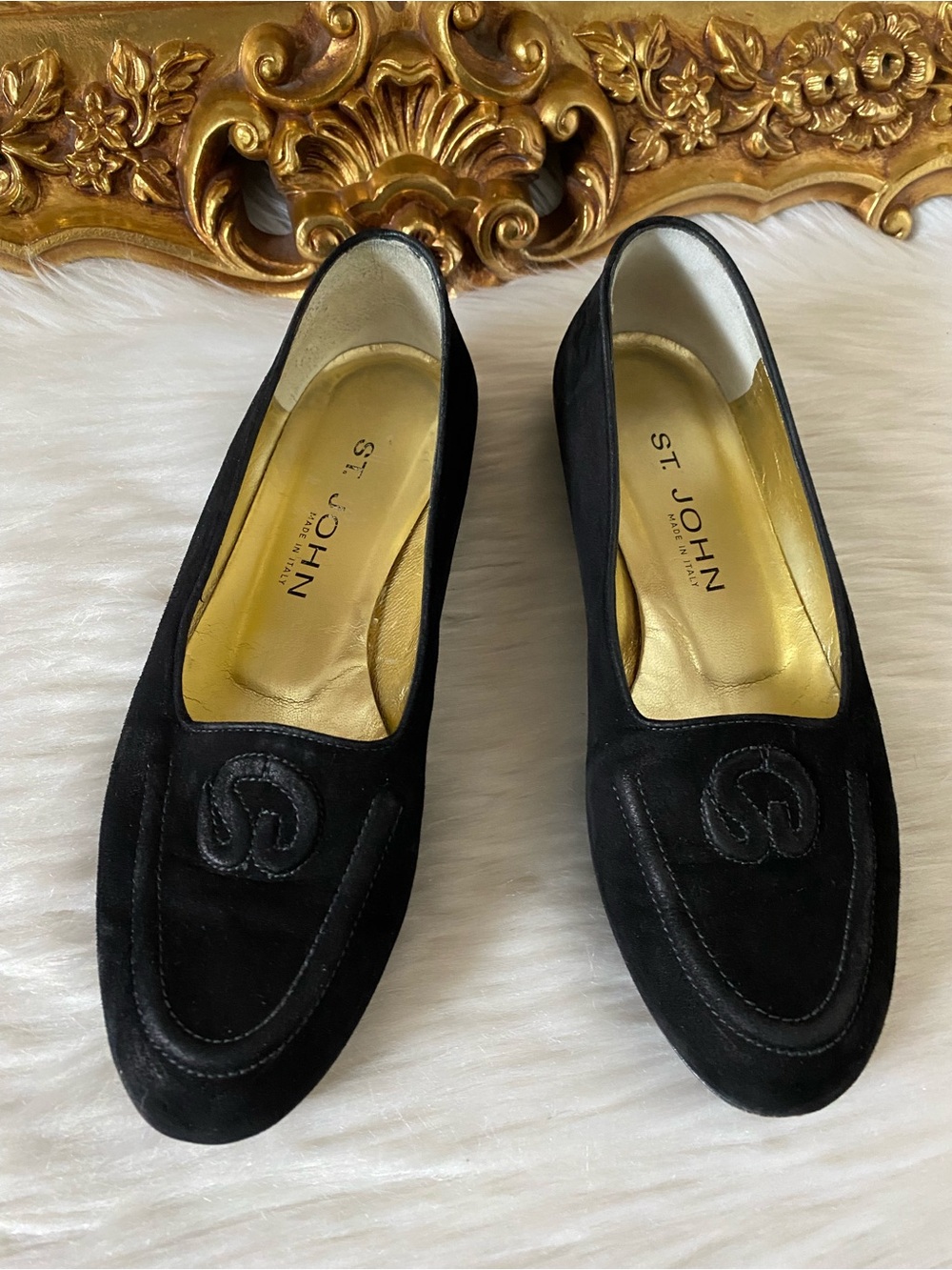 St John Vintage Black Suede Loafers
